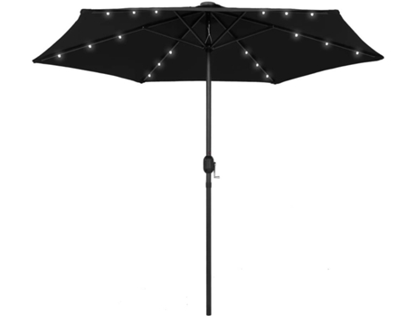 vidaXL Sombrilla con luces LED y palo de aluminio negro 270 cm