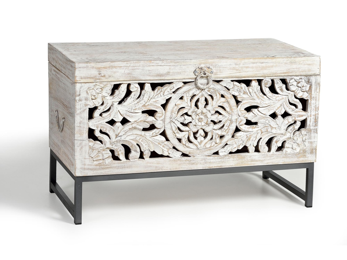 Baúl madera de mango y patas metal en blanco envejecido Blanco.GINER Y COLOMER 50x40x80