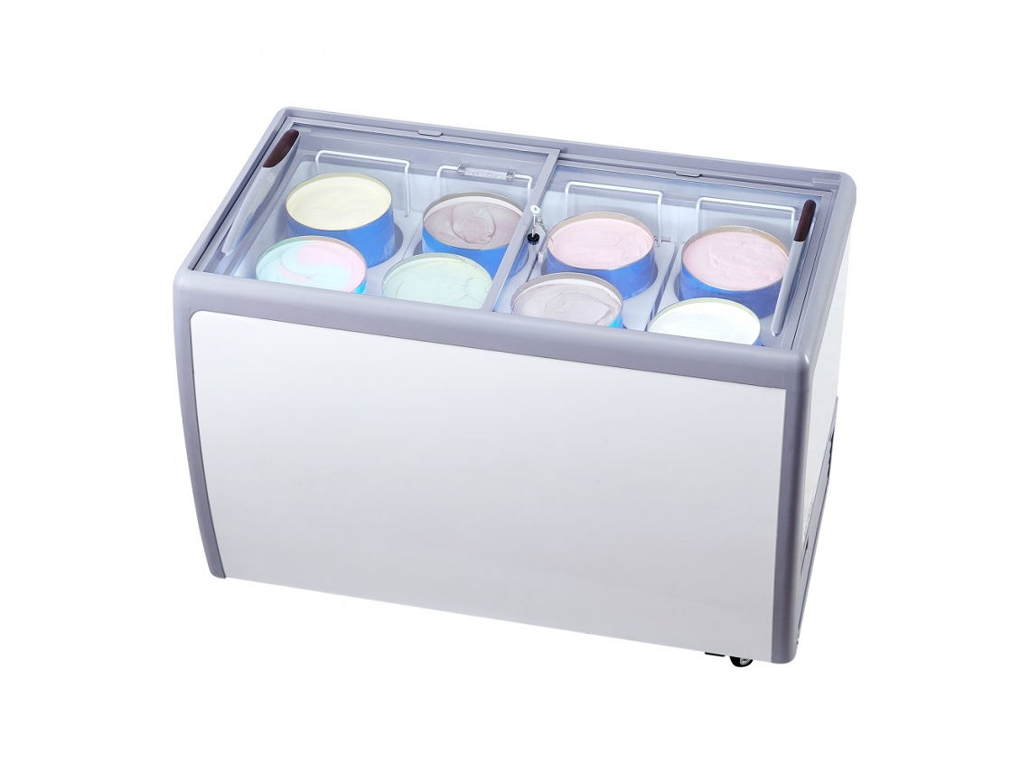 Vitrina congeladora comercial de 370L con 8 tanques, LED y vidrio templado Tekmaquinas