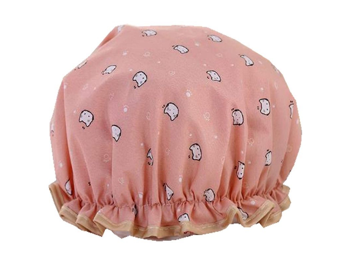 Gorro De Ducha Reutilizable De Alta Calidad Con Estampado De Gato Rosa Para Adultos.