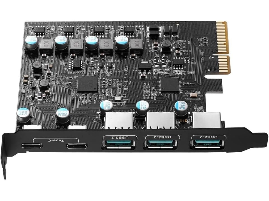 Tarjeta Pcie A Usb 3.2 Con Ancho De Banda De 20 Gbps, Convertidor De 5 Puertos (3x A, 2x C, D) Para 8