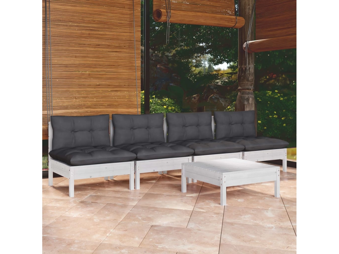 Conjunto de 5 piezas. Lounge De Jardim Com Almofadas Antracite Pinho Dkd Home Decor