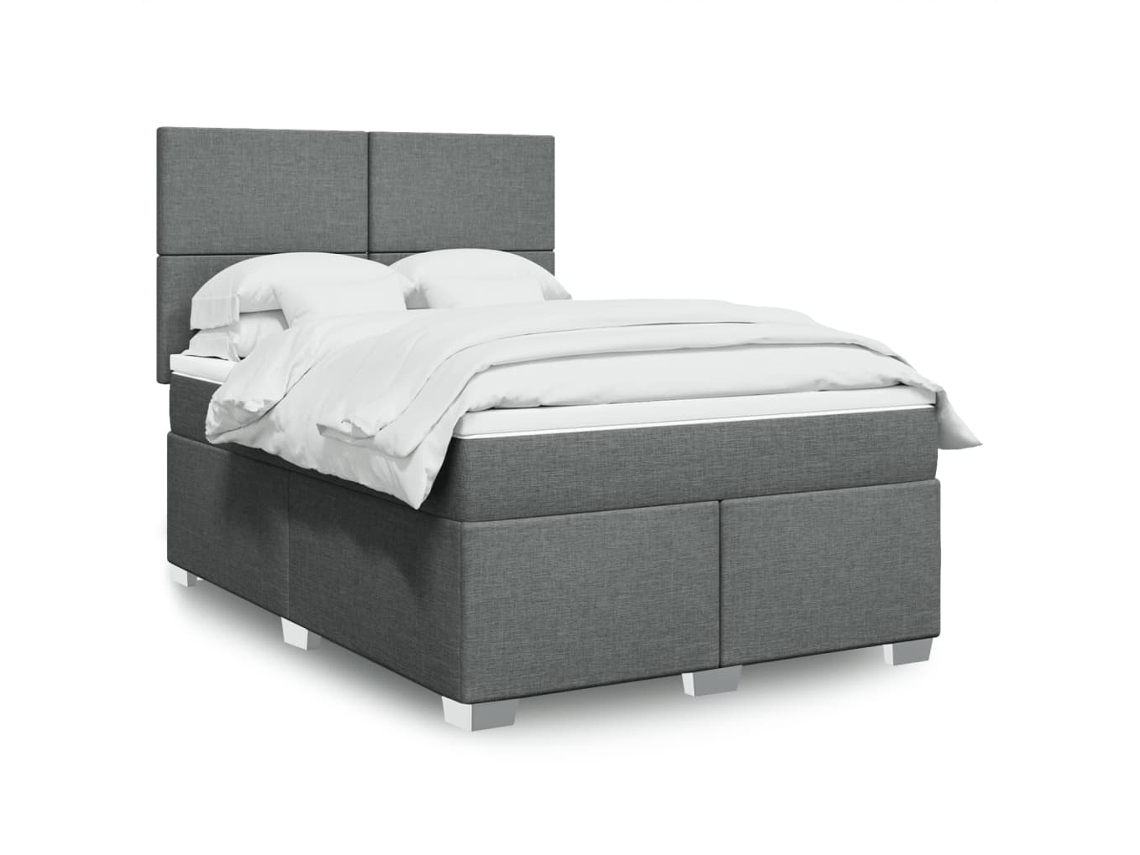 Cama Box Spring Con Colchón Tela Gris Oscuro 140x190 Cm