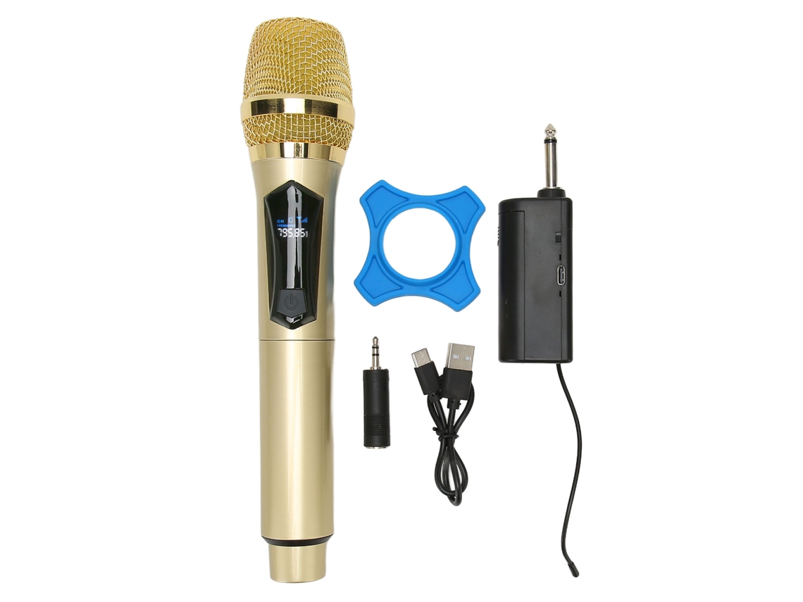 Sistema De Micrófono De Mano Dinámico Inalámbrico Recargable Con Alcance De 50 Metros, Banda V, Frecuencia Fija, Universal