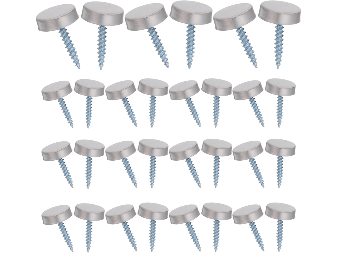 Juego De 30 Tapas Para Tornillos Promocionales De Acero Inoxidable 304 De 16 Mm Con Acabado Cepillado.