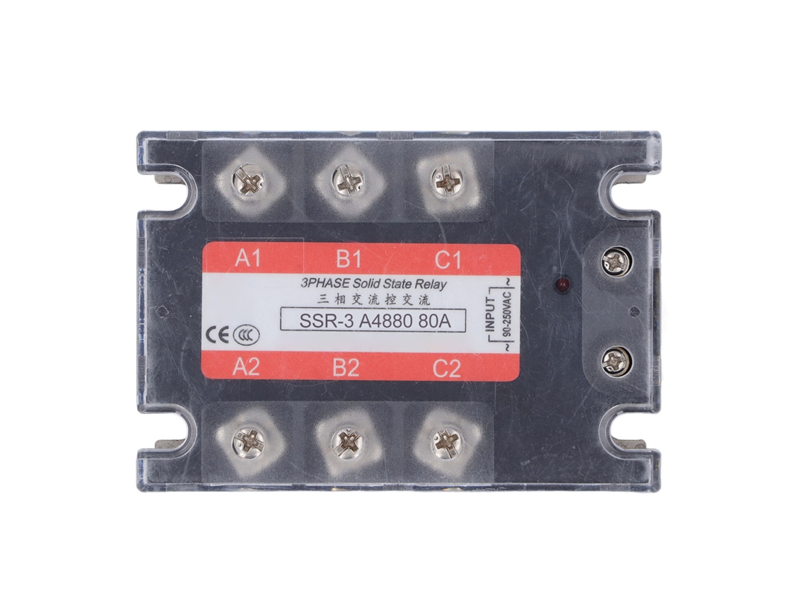 Relé de estado sólido trifásico, voltaje pico de 600 V CA, salida SCR bidireccional, módulo CA a CA de 480 V y 80 A.