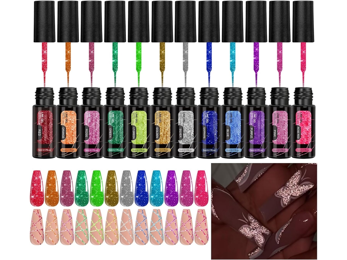 Conjunto De 12 Esmaltes Em Gel Com Glitter Em Várias Cores - Longa Duração -