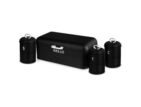 Panera de Mesa +Juego 3 Botes Cocina Almacenaje BERLINGER HAUS Contenedor de Pan con Tapa (Negro - Aço Inoxidável)