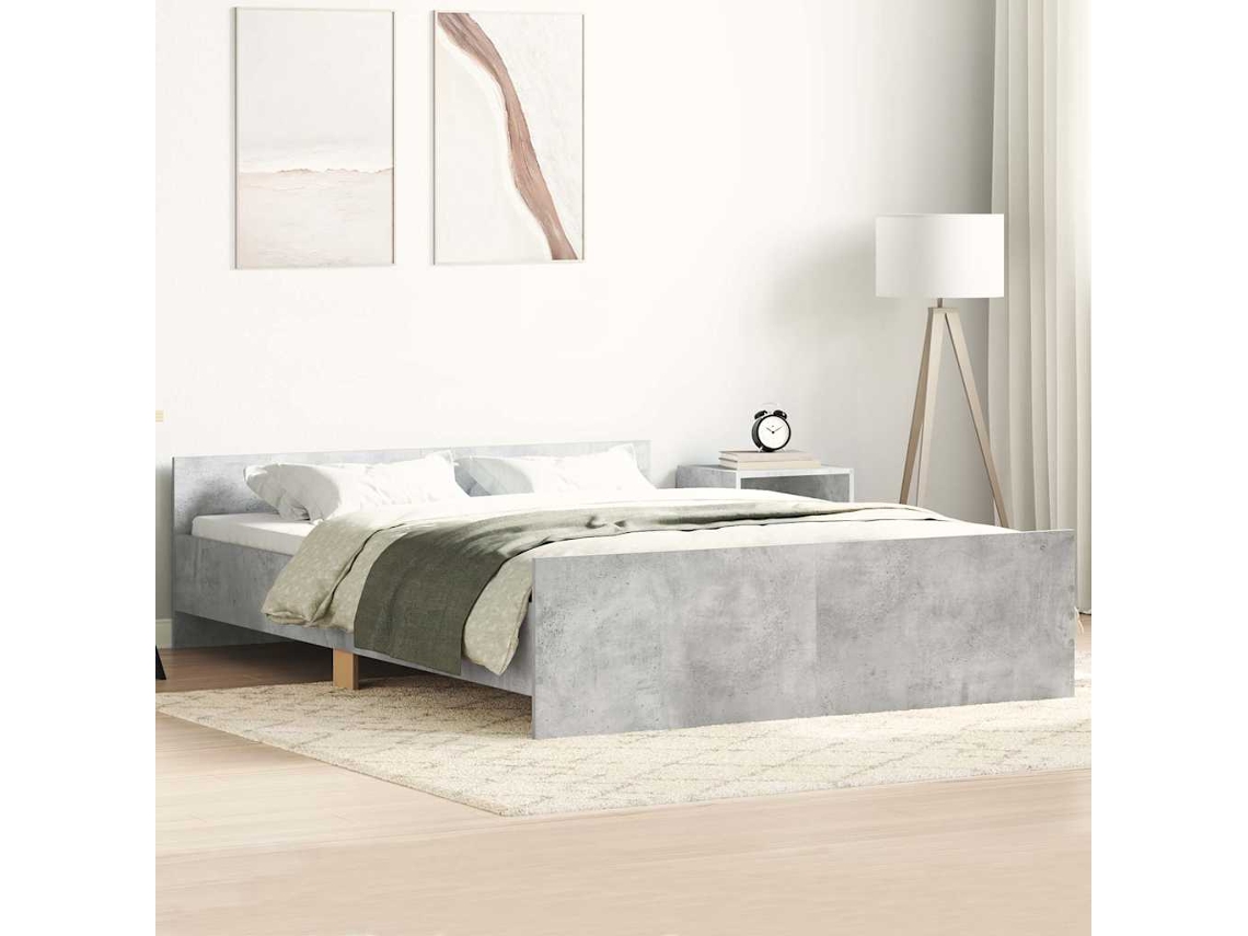 Estructura De Cama Con Cabecero Piecero Gris Hormigón 135x190cm