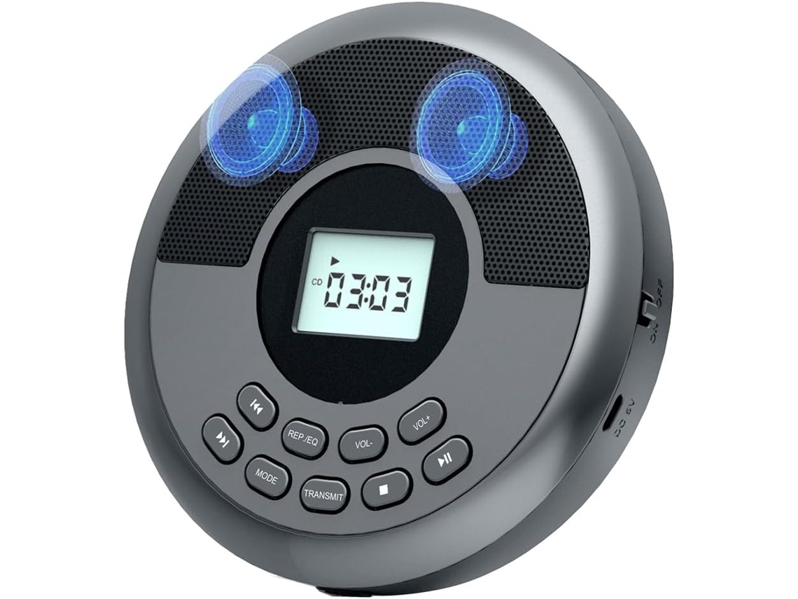 Reproductor De Cd Portátil Bluetooth Recargable Discman Con Dos Altavoces Y