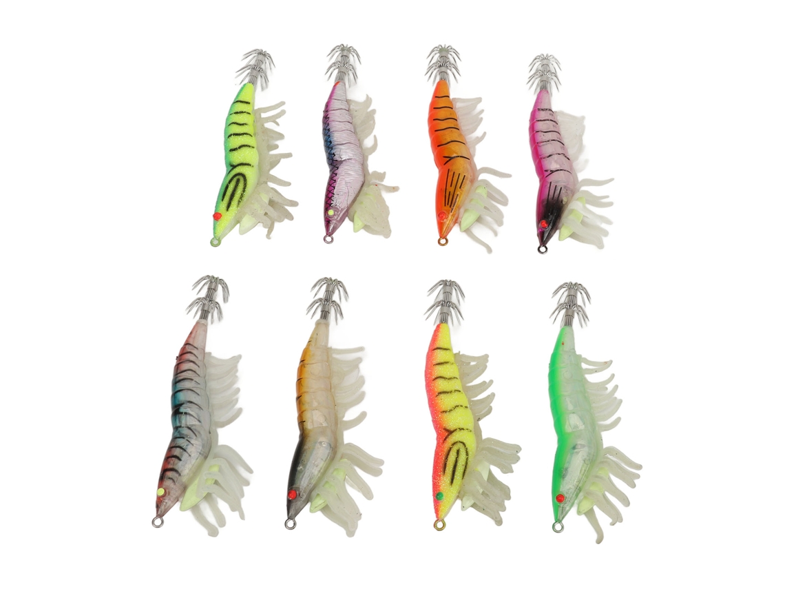 Danu26-8pcs Señuelos De Camarón Luminosos Silicona Realistas Con Perlas De Sonido Para Calamar Pulpo 3.5