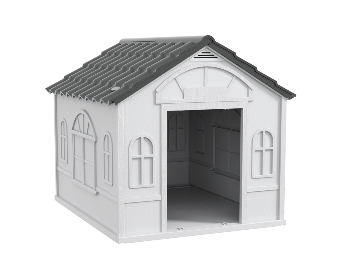 Caseta Para Perros Grandes Con Ventana Gris Y Blanca