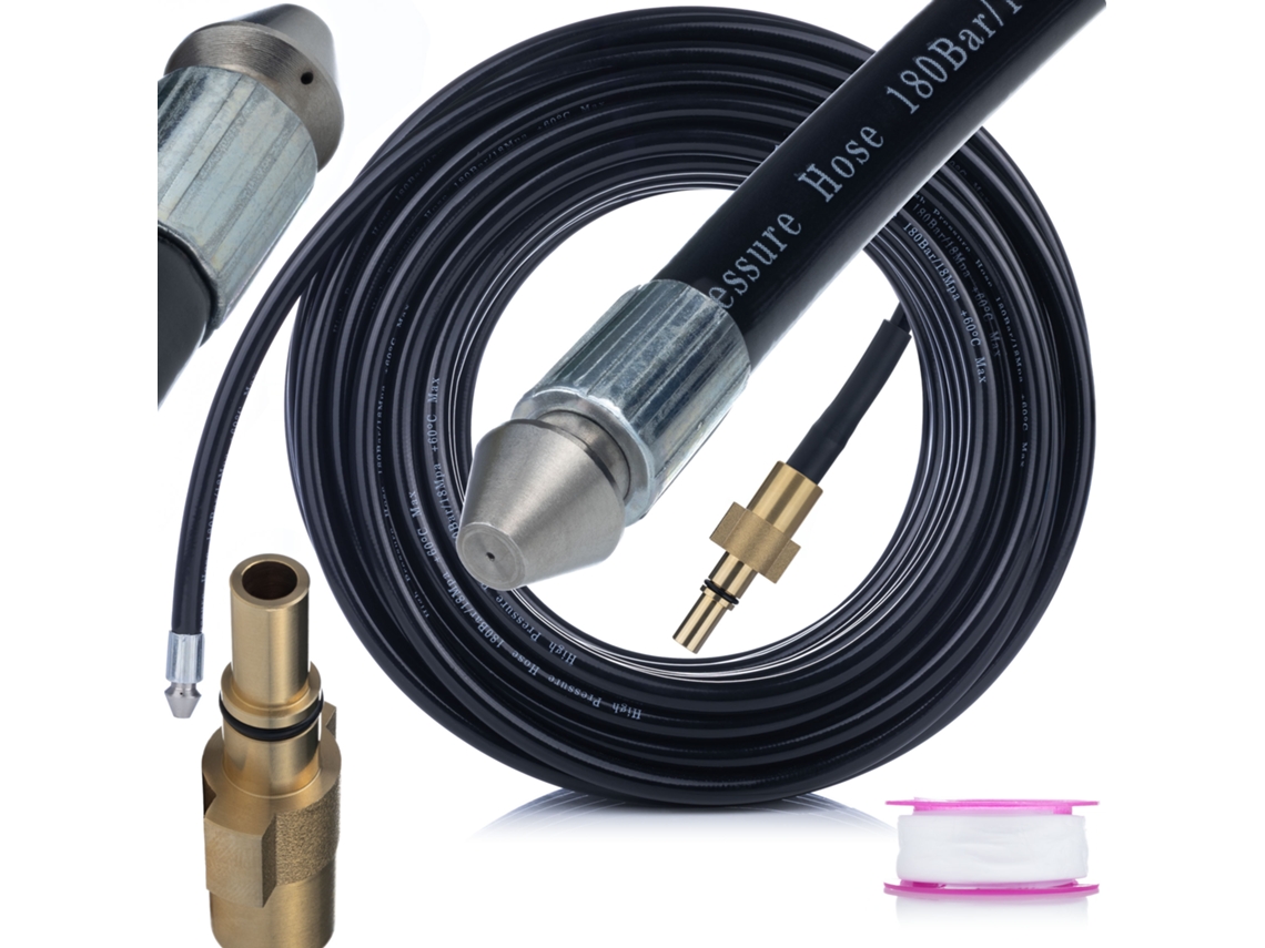 Manguera de limpieza Alcantarilla de 3 m – Alta presión 16 bar | Compatible con Black&amp;decker, Stanley, Bosch