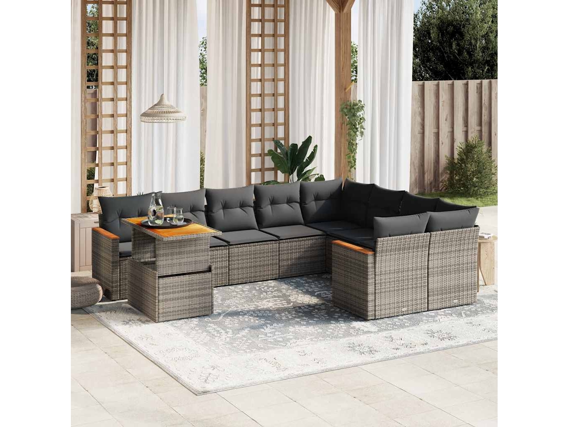 Conjunto de sofás de jardín de 10 piezas DKD Home Decor con cojines de mimbre gris