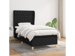 Cama Box Spring Con Colchón Tela Negro 90x190 Cm