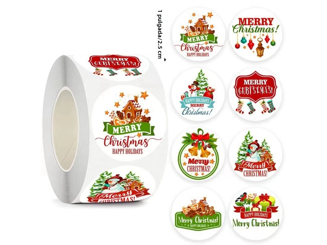 500 Etiquetas De Feliz Navidad (1 Pulgada Cada Una) Para Decoraciones De Fiesta De Año Nuevo