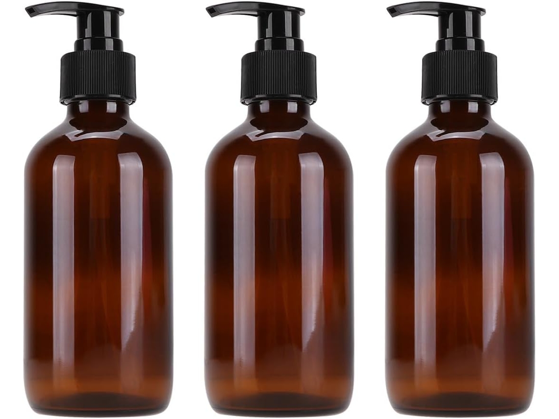 Nuobesty Botella De Vidrio Vacía De 250 Ml, Juego De 3 Botellas Cosméticas Marrones Para Almacenar Emulsiones Y
