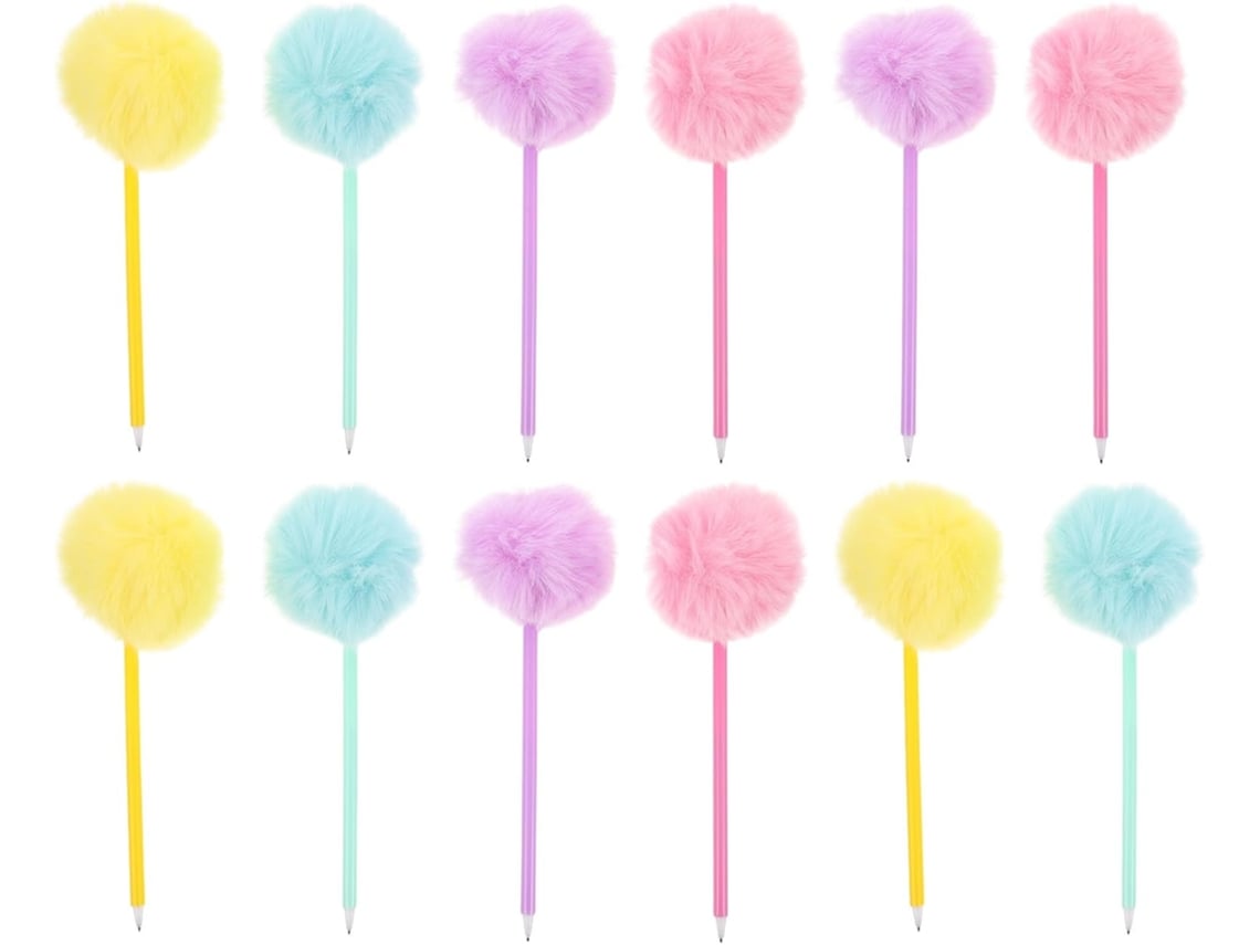 Conjunto De 12 Canetas Canetas Com Pompons Fofinhos E Artigos De Papelaria Criativos Para Escola,