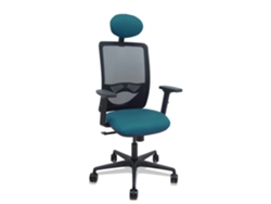 Silla de oficina Zulema con mecanismo sincronizado, tapizada en tela verde petróleo y malla negra.