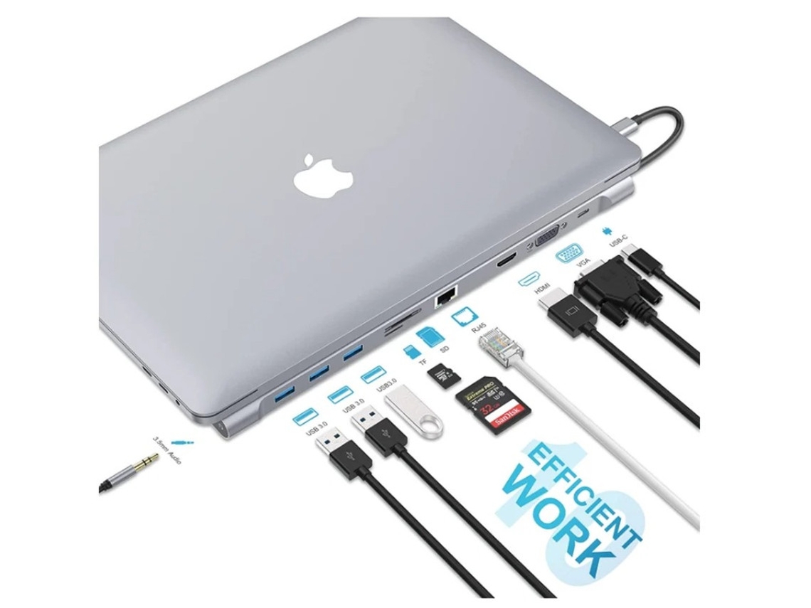 Estación de acoplamiento USB C 10 en 1 para computadora portátil con pantalla dual Estación de acoplamiento USB C Hub USB C para Macbook y Windows Gris Yizhood