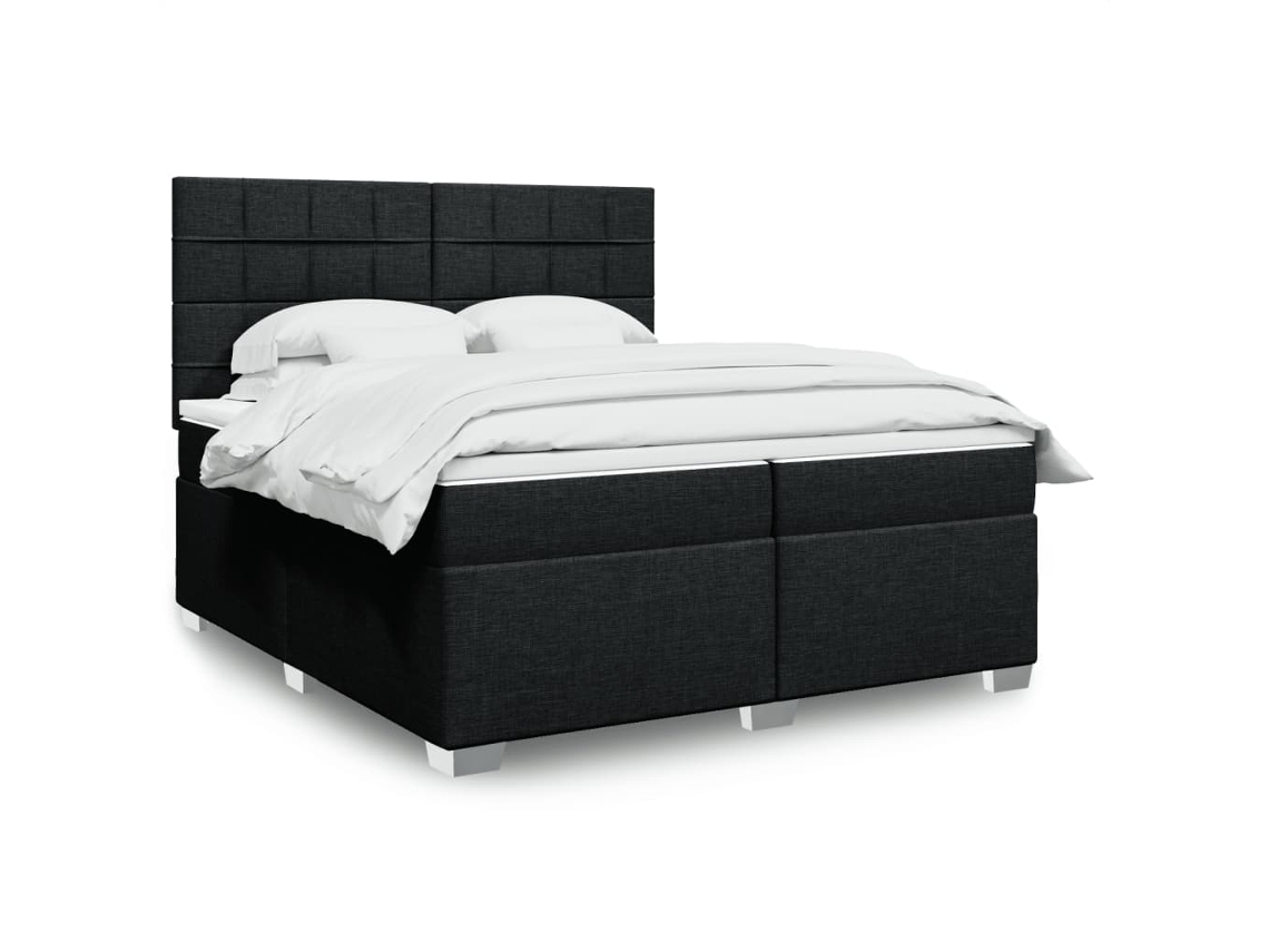 Cama Box Spring Con Colchón Tela Negro 200x200 Cm