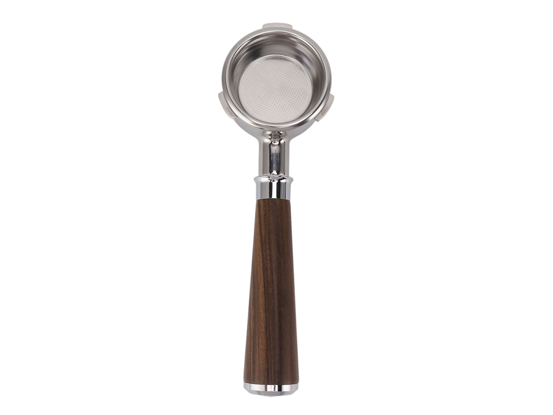 Soporte De Filtro Sin Fondo De 58 Mm Con 3 Asas, De Acero Inoxidable Y Mango De Madera Maciza Para Lavadora Barsetto.