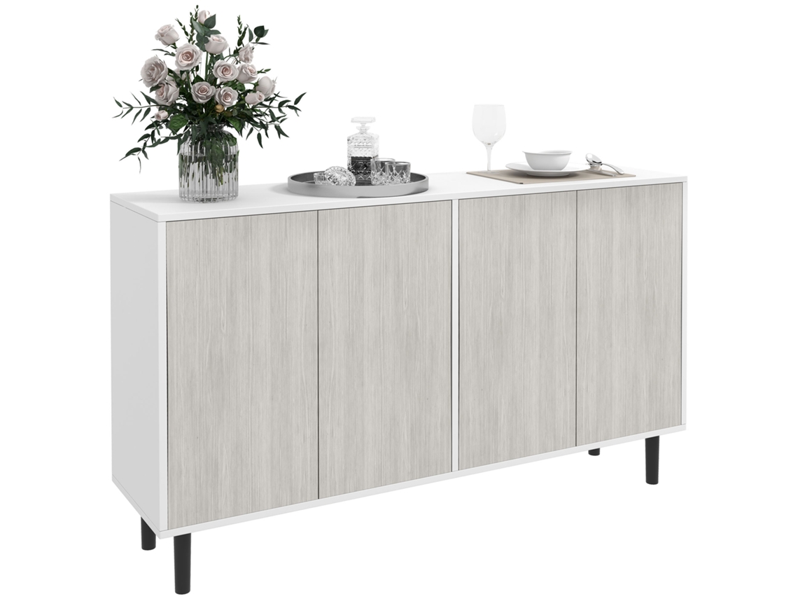 Aparador De Cocina Con 2 Armarios Y Estantes Ajustables, 121 X 37 X 75 Cm, Efecto Madera Blanca Y Gris.