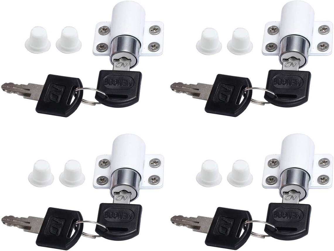 4 cerraduras para ventanas corredizas, aluminio blanco, con llave, antirrobo/protección infantil ZYBLSSBB