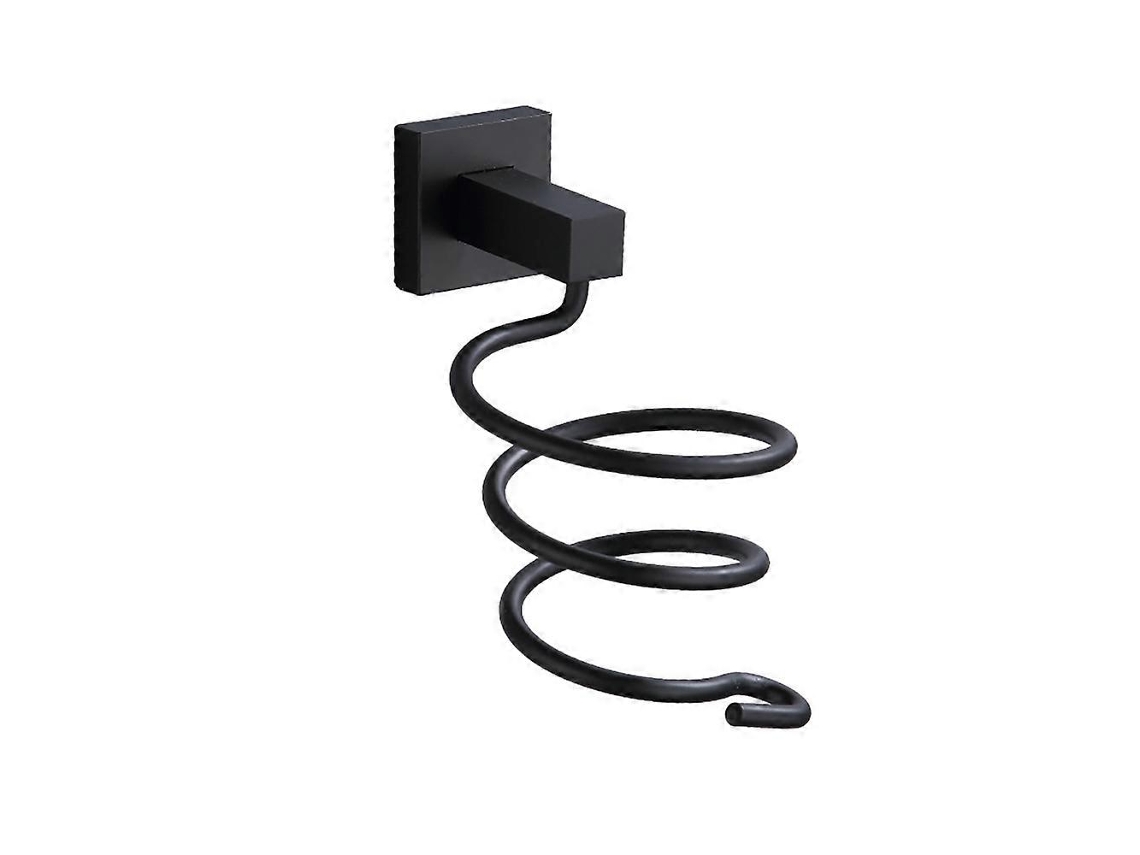 Soporte de pared de aluminio negro para secador de pelo, accesorio de baño.