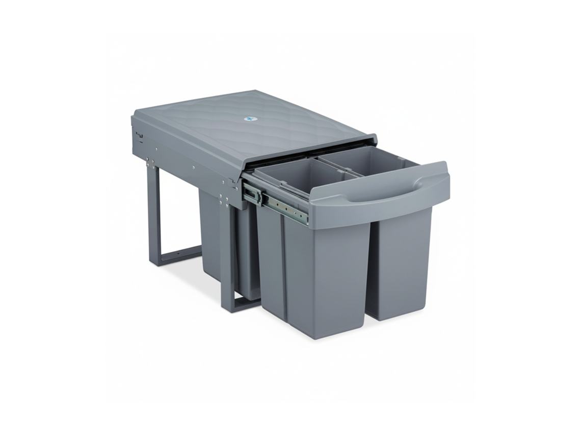 Relaxdays Cubo De Basura 4 Compartimentos, Papelera Cocina Extraíble Bajo Fregadero, 4x 8 L, 34,6 X 34 X 51,8 Cm, Gris