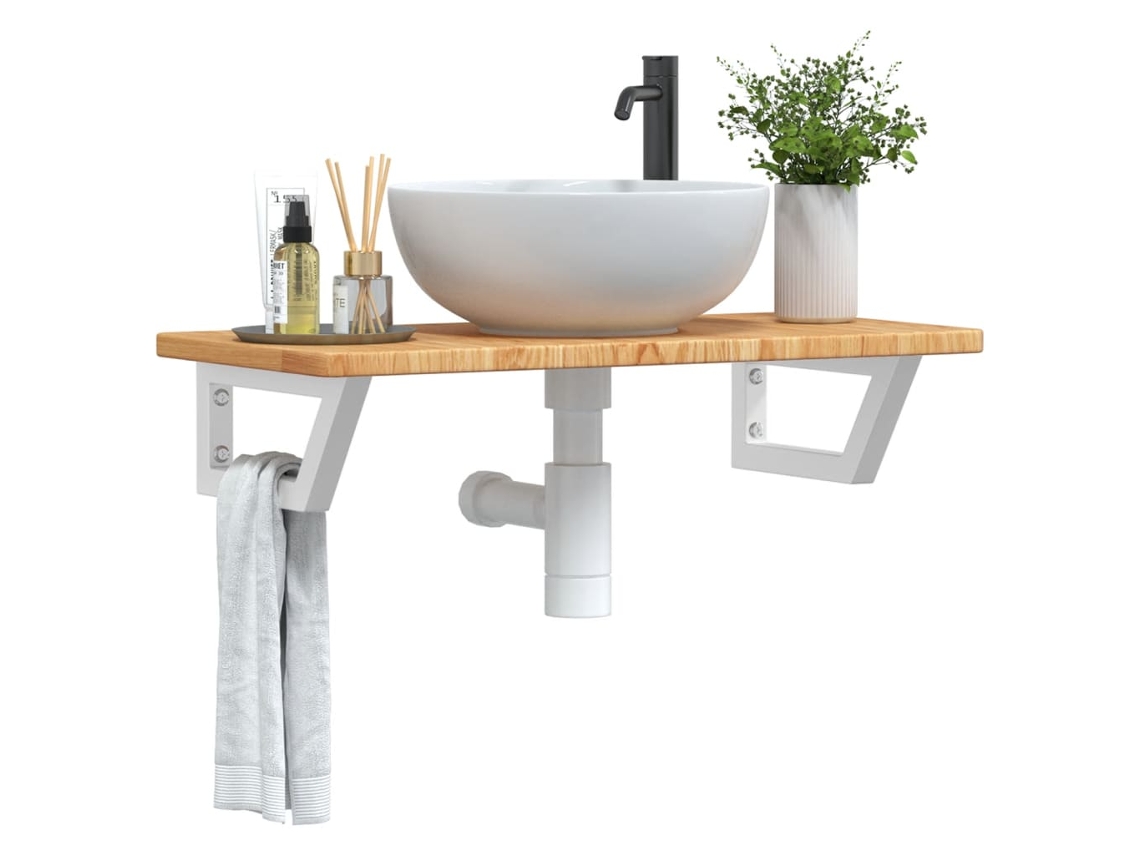 Estante De Lavabo De Pared De Acero Y Madera Maciza De Roble
