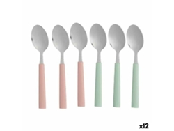 Set de Cucharas Verde Rosa Plateado Acero Inoxidable Plástico 18,7 cm (12 Unidades)