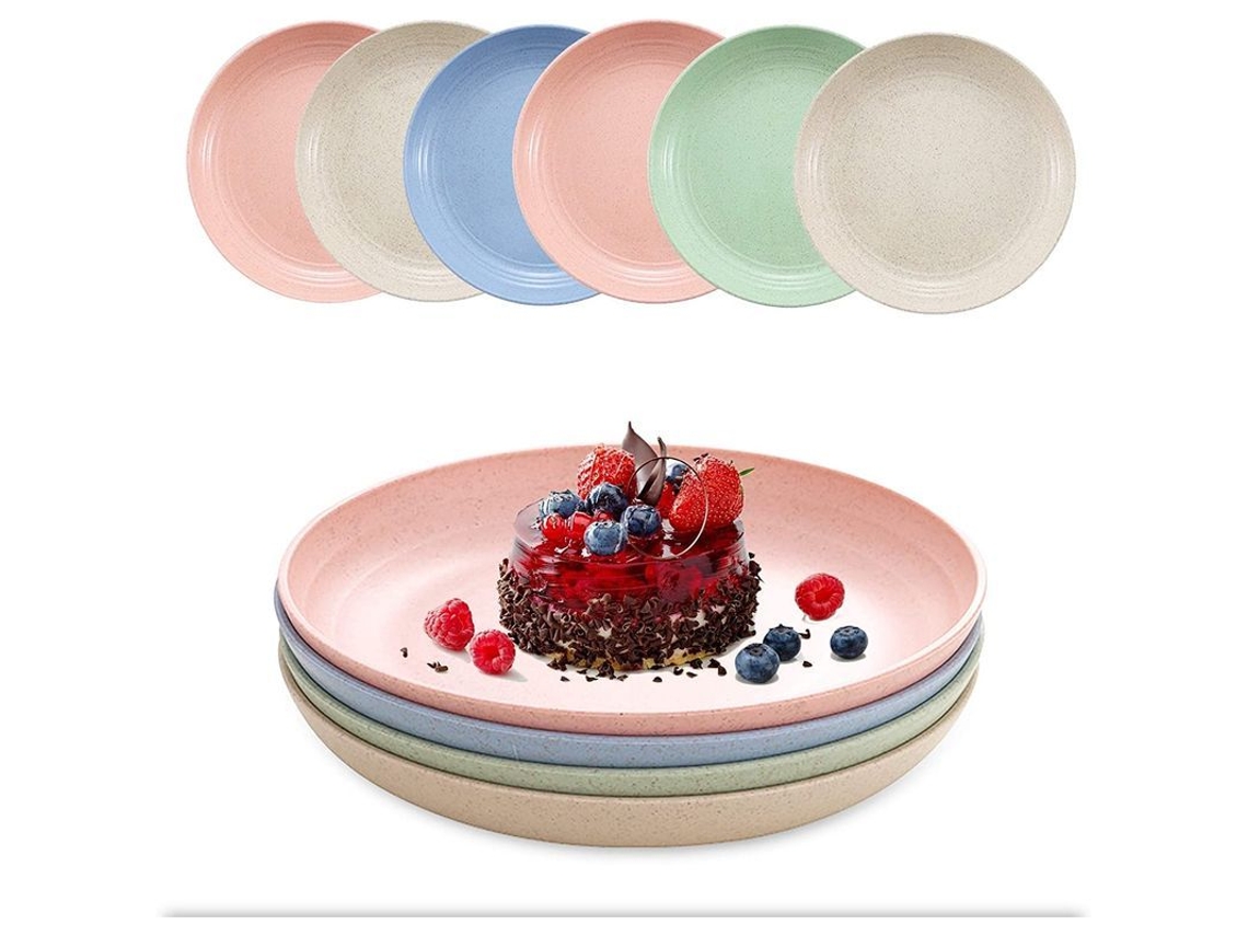 Plato Hondo De Paja De Trigo De 15 Cm (6 Pulgadas) - 12 Unidades, Apto Para Microondas Y Lavavajillas, Irrompible.