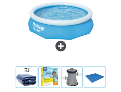 Piscina Hinchable Redonda Fast Set BESTWAY - 305 x 76 cm - Azul - Incluida Vela solar - Paquete de mantenimiento - Bomba - Suelo