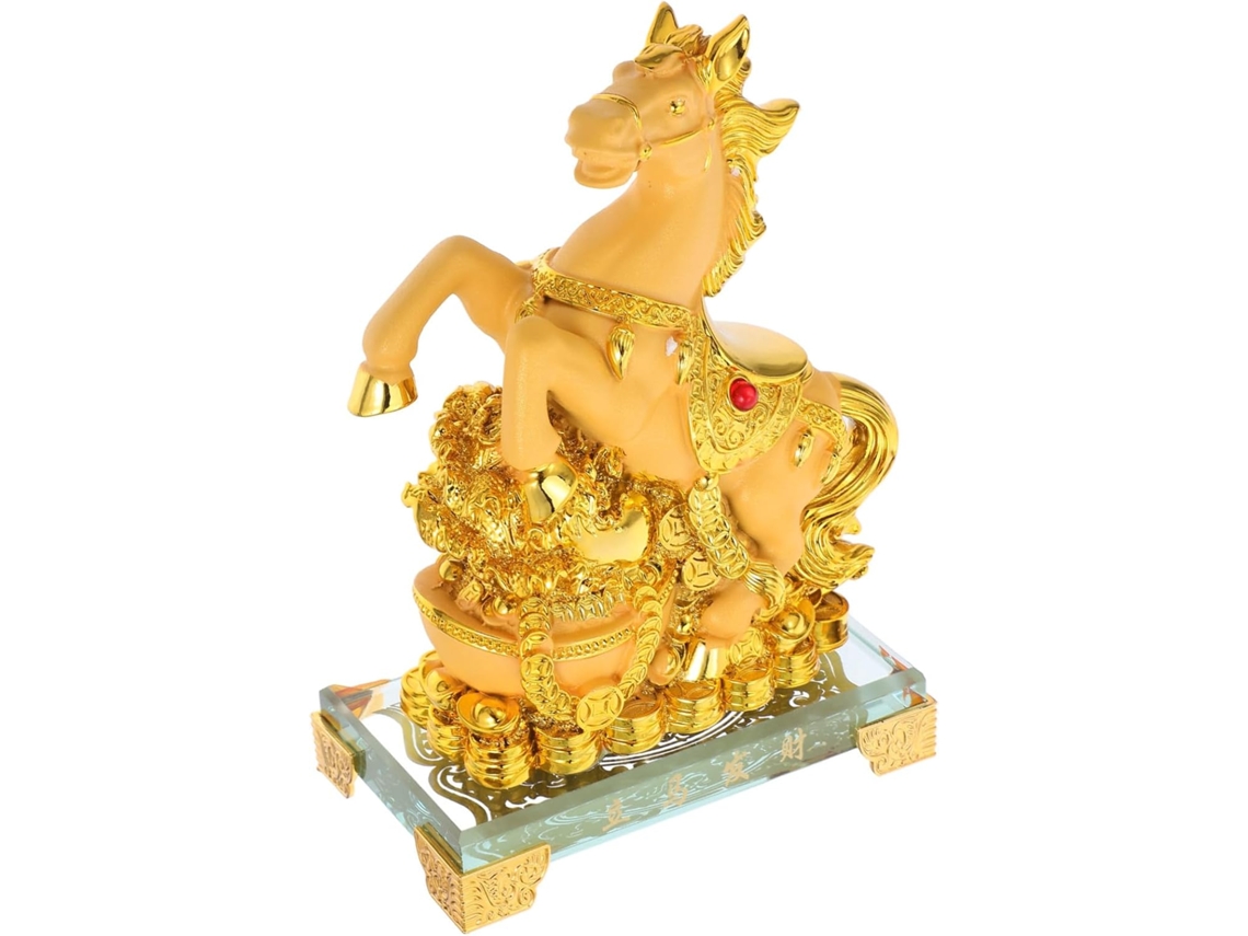 Figura De Caballo De Resina Dorada, Escultura Decorativa De Caballo De Pie Para El Hogar.
