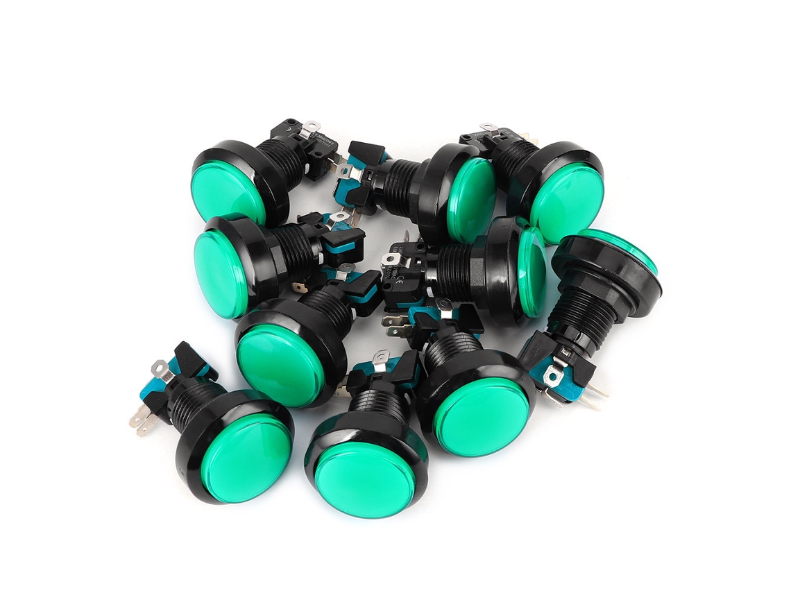 10 Interruptores De Botón Verdes Berm Bem-y46 De 240 V Para Consolas De Videojuegos Y Máquinas De Garras.