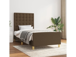 Estructura De Cama Sin Colchón Tela Marrón Oscuro 90x200 Cm