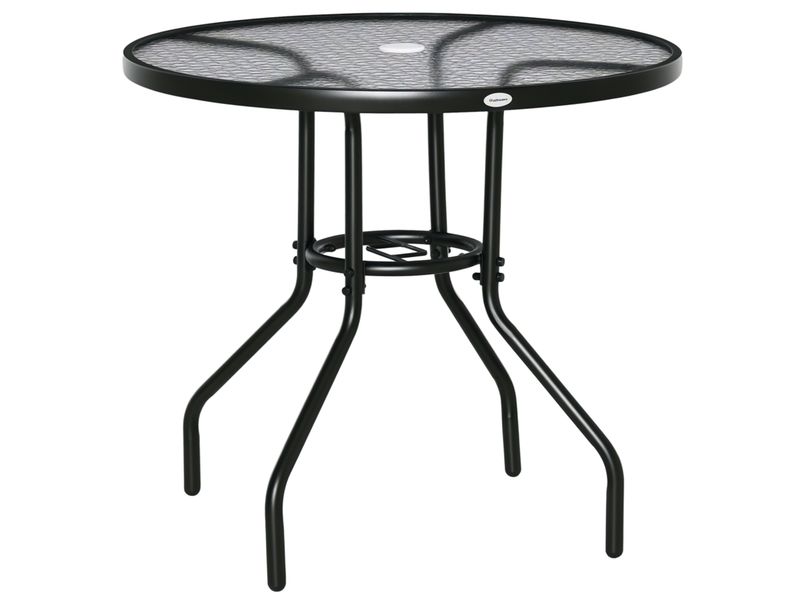 Mesa de centro redonda pequeña, tablero de cristal templado, patas cónicas, estructura de acero, Ø40x50 cm, color negro.