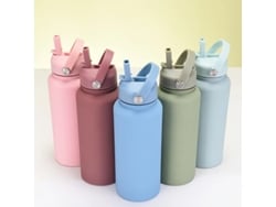 Botella térmica Pinkipree de 1000 ml con tapa, pajita y asa a prueba de fugas: portátil, ideal para deportes al aire libre.