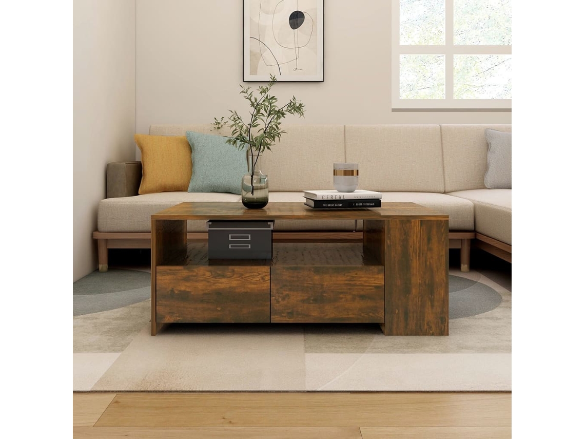 Mesa de Centro Apoyo 102X55X42 cm Madera Procesada Roble Fumado