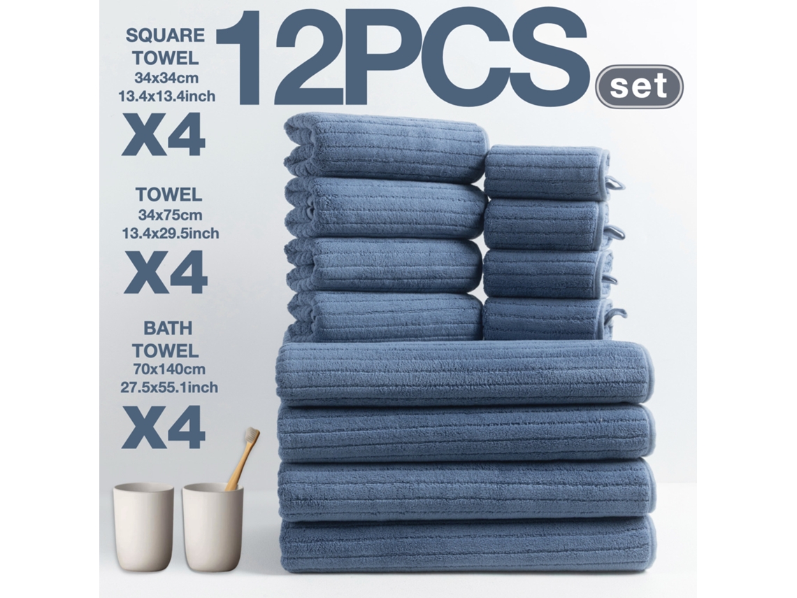Toalla de baño SIURN de vellón coral a rayas, suave y absorbente, 12 unidades, azul rey