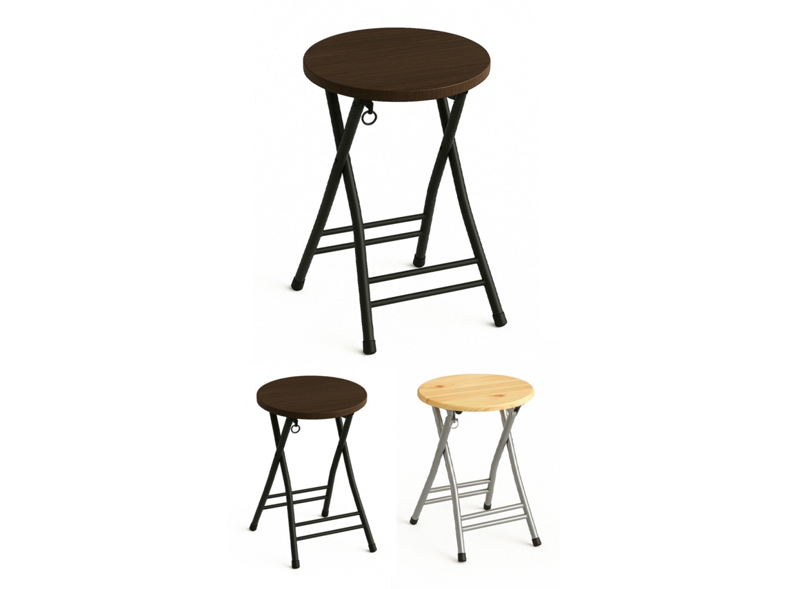 Taburete Plegable Metálico 30x45cm Con Reposapiés Y Anilla De Seguridad | Ideal Para Cocinas, Terrazas, Eventos Y Oficinas Negra / Nogal Unidad