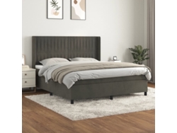 Cama Box Spring Con Colchón Terciopelo Gris Oscuro 160x200 Cm
