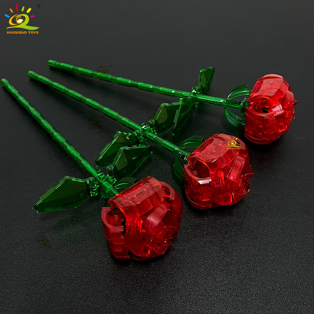 (3 rojos) Bloques de construcción Moc Rose Modelo Ramo preservado DIY