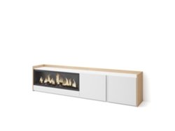 Mueble Tv, Televisión, 212x35x50cm, Para Tv Hasta 80", Chimenea Eléctrica Xxl, Blanco Y Roble Soft