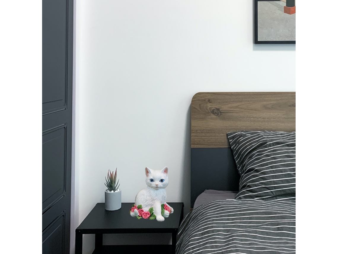 Estatua de gato blanco, adorno de resina para jardín.