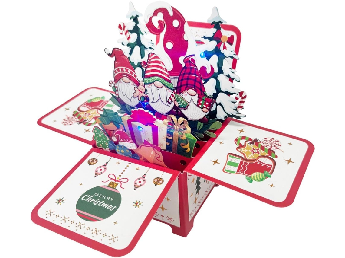 Decoración perfecta para las fiestas, tarjeta desplegable con gnomo navideño, tarjetas de