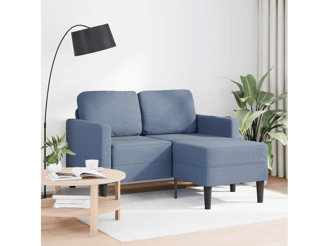 Sofá de 2 plazas HARLANV1 en lino azul con chaise longue en forma de L, 125 cm