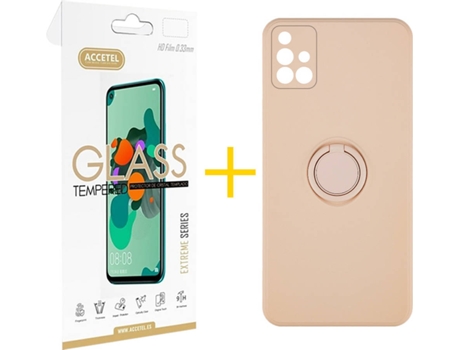 Carcasa + Protector de Pantalla para Samsung Galaxy A71 ACCETEL Rosa Pastel