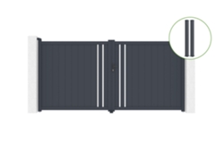 Puerta abatible 3,5m GIONA H.180cm aluminio 2 postes EIFEL 15x15cm H.190cm GRI CASANOOV